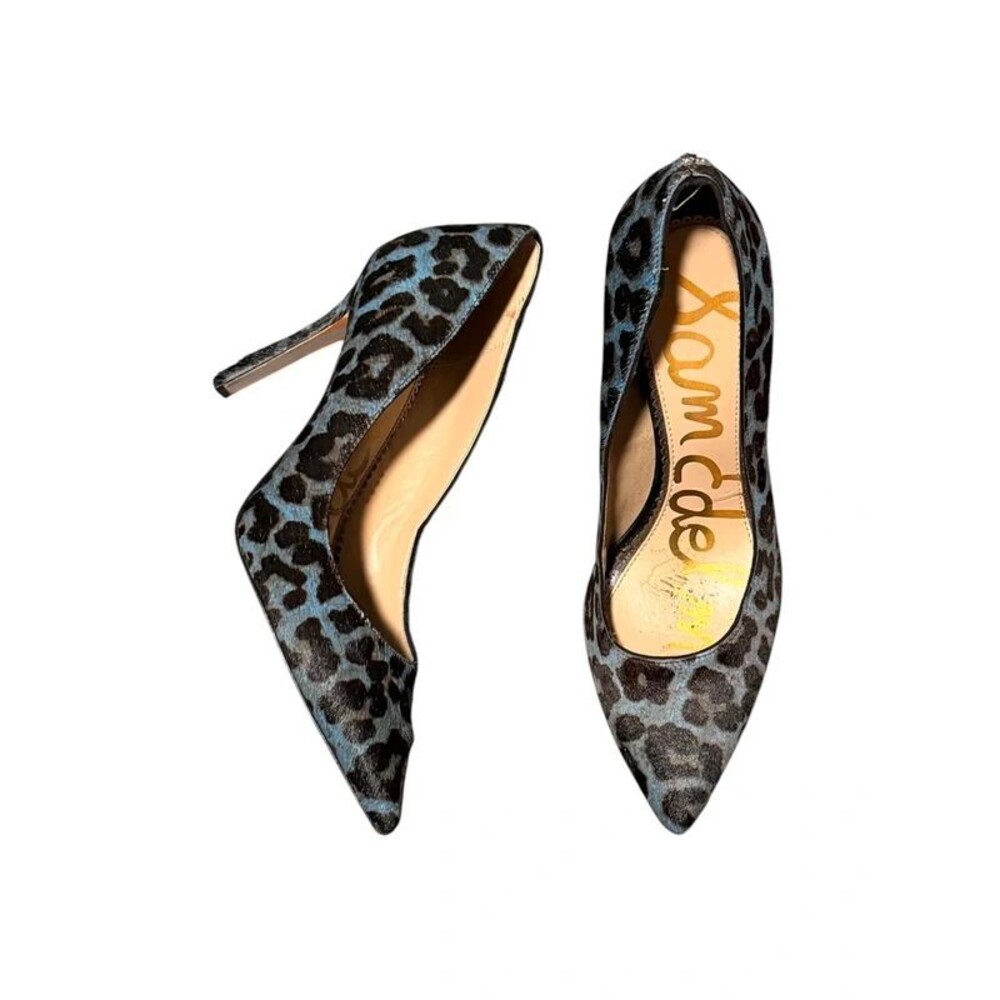 Sam Edelman Blue Leopard Calf Hair Pointed Toe Heels
